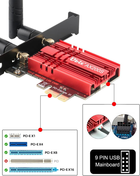Adaptor de retea wireless si bluetooth PCI-E Ubit AX200s
