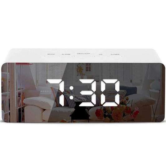 Ceas deșteptător electronic, termometru, oglindă, lampă LED