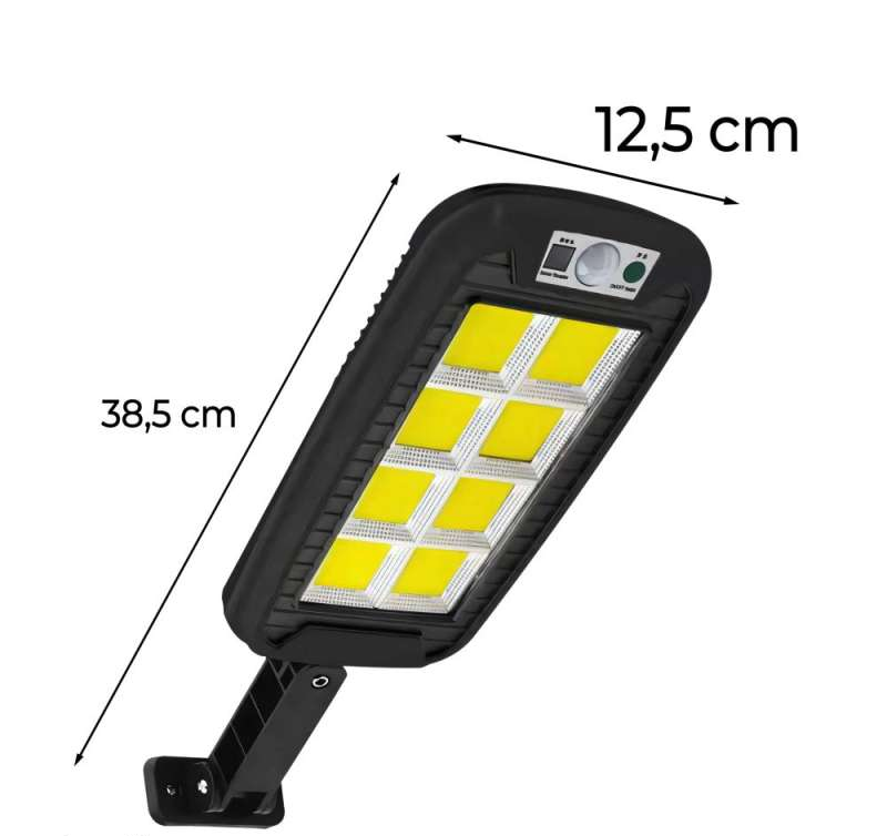 Lampă solară LED, felinar stradal, pentru grădină, cu telecomandă, senzor de mișcare și senzor de întuneric, model E846.