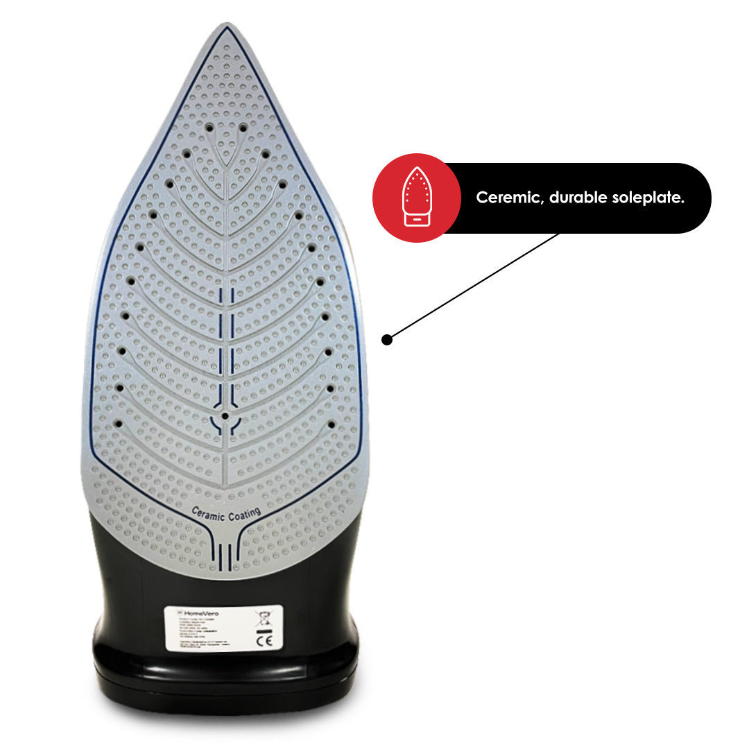 HomeVero Fier de călcat cu aburi 2400W, fără fir, cu talpă ceramică