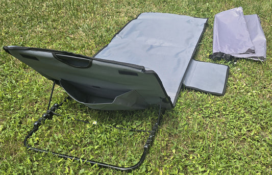 Saltea / covoraș pliabil pentru plajă și camping cu spătar reglabil și tetieră (pernă integrată)