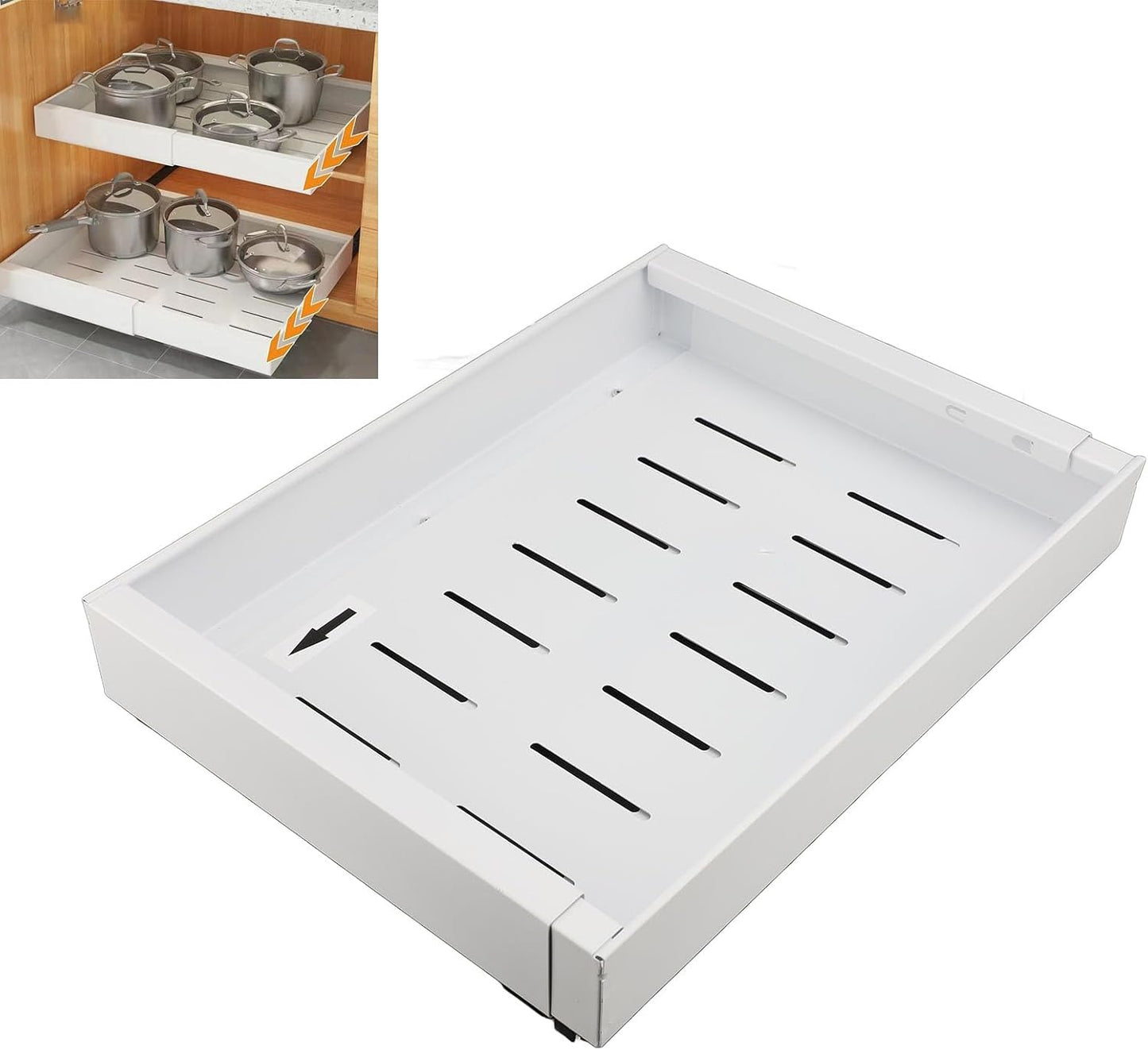Organizator extensibil si ajustabil, sertar glisant din cu 3 sine laterale, capacitate mare pentru bucatarie, baie, dulap si altele