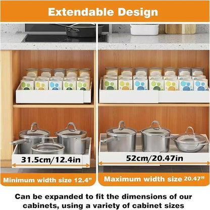 Organizator extensibil si ajustabil, sertar glisant din cu 3 sine laterale, capacitate mare pentru bucatarie, baie, dulap si altele