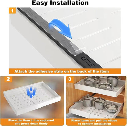 Organizator extensibil si ajustabil, sertar glisant din cu 3 sine laterale, capacitate mare pentru bucatarie, baie, dulap si altele