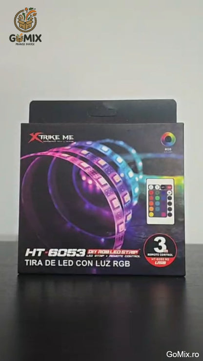 Banda LED RGB USB 3M XTrike Me HT-6053 N3, Telecomanda Inclusa, Iluminare Ambientala pentru Gaming si TV