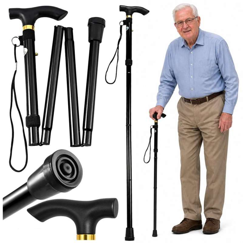 Baston telescopic din aluminiu reglabil pentru seniori Negru 85 95cm