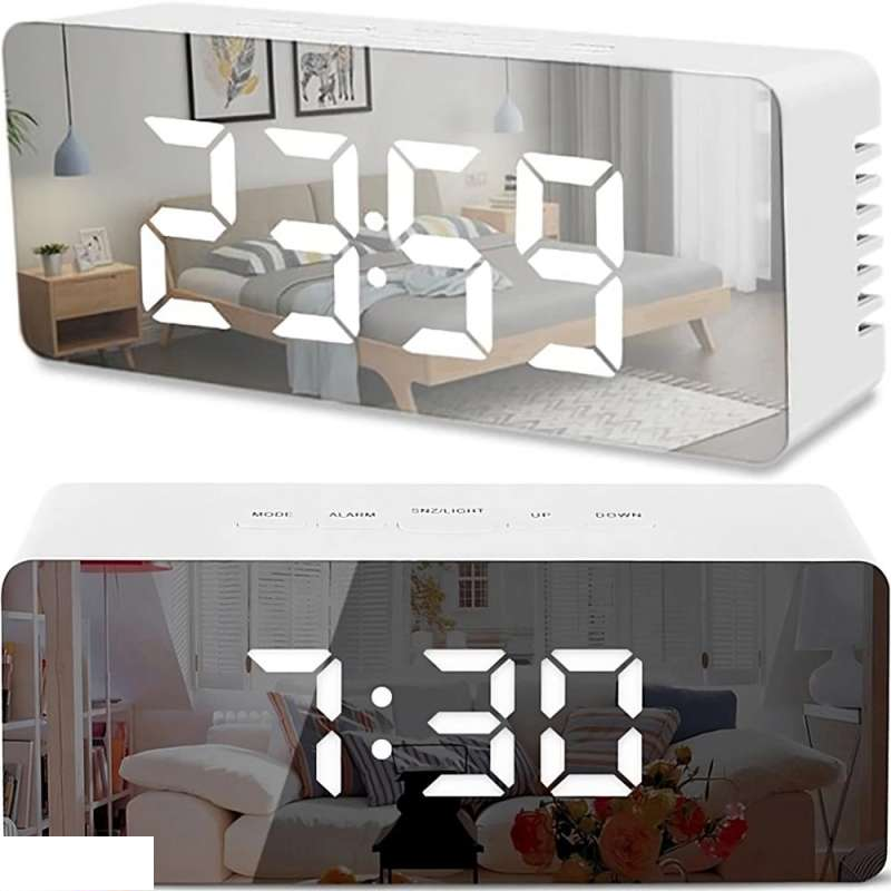 Ceas deșteptător electronic, termometru, oglindă, lampă LED