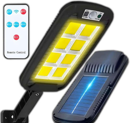 Lampă solară LED, felinar stradal, pentru grădină, cu telecomandă, senzor de mișcare și senzor de întuneric, model E846.