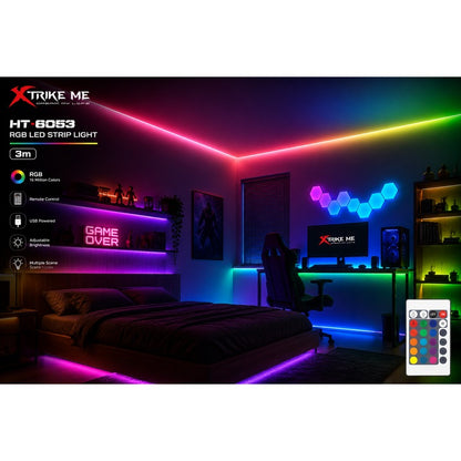 Banda LED RGB USB 3M XTrike Me HT-6053 N3, Telecomanda Inclusa, Iluminare Ambientala pentru Gaming si TV