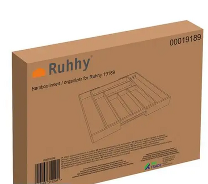 Suport extensibil din bambus, pentru tacamuri si ustensile de bucatarie, pentru organizarea sertarelor, cu 8 compartimente extensibile, mare, 33.5-50 CM